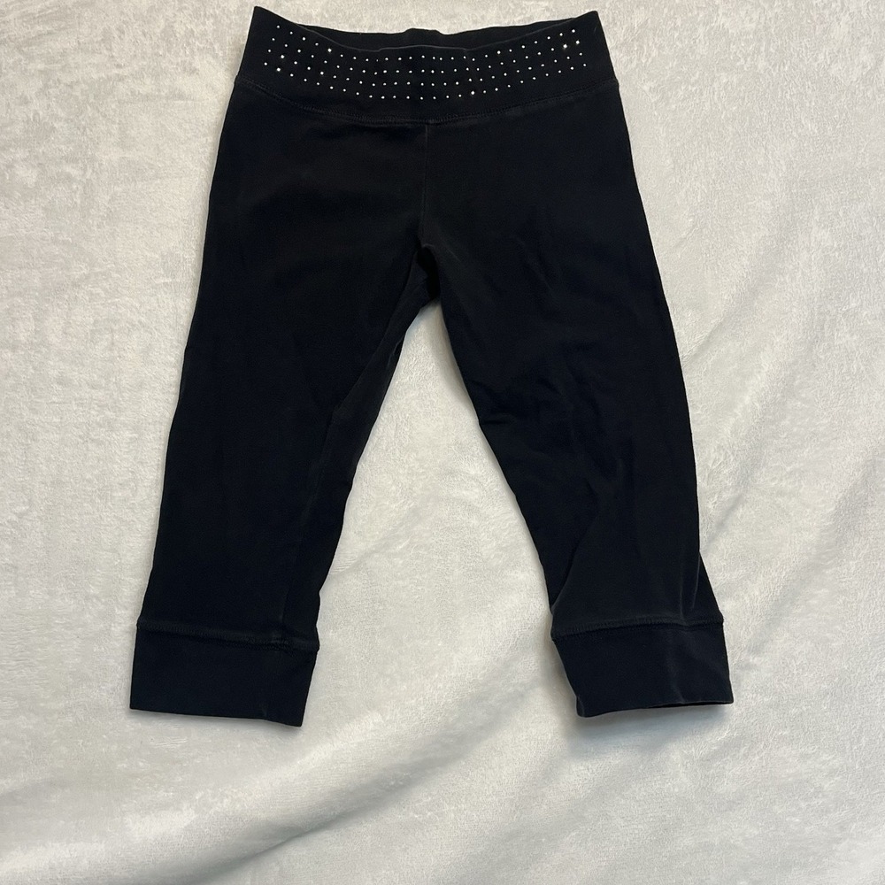 Xhilaration Black Ankle Crop Leggings Girls Size 6 6x Stretchy Pants Bling Waist